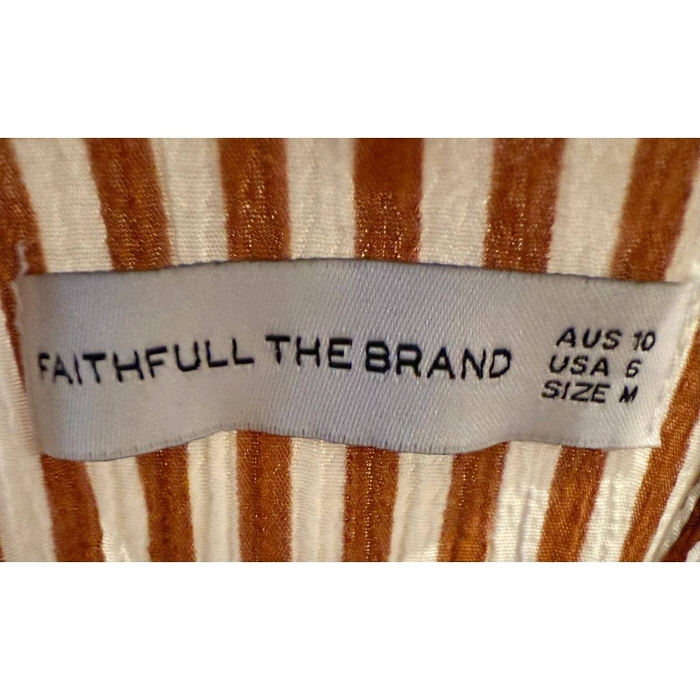 Faithfull The Brand Jumpsuit Size M US 6 Striped Tie Front Wide Leg Brown White - Picture 2 of 7